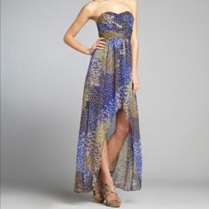 High-Low Strapless Peacock Dress